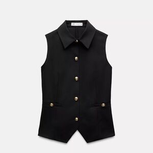 Zara Black and Gold Vest with Classic Collar